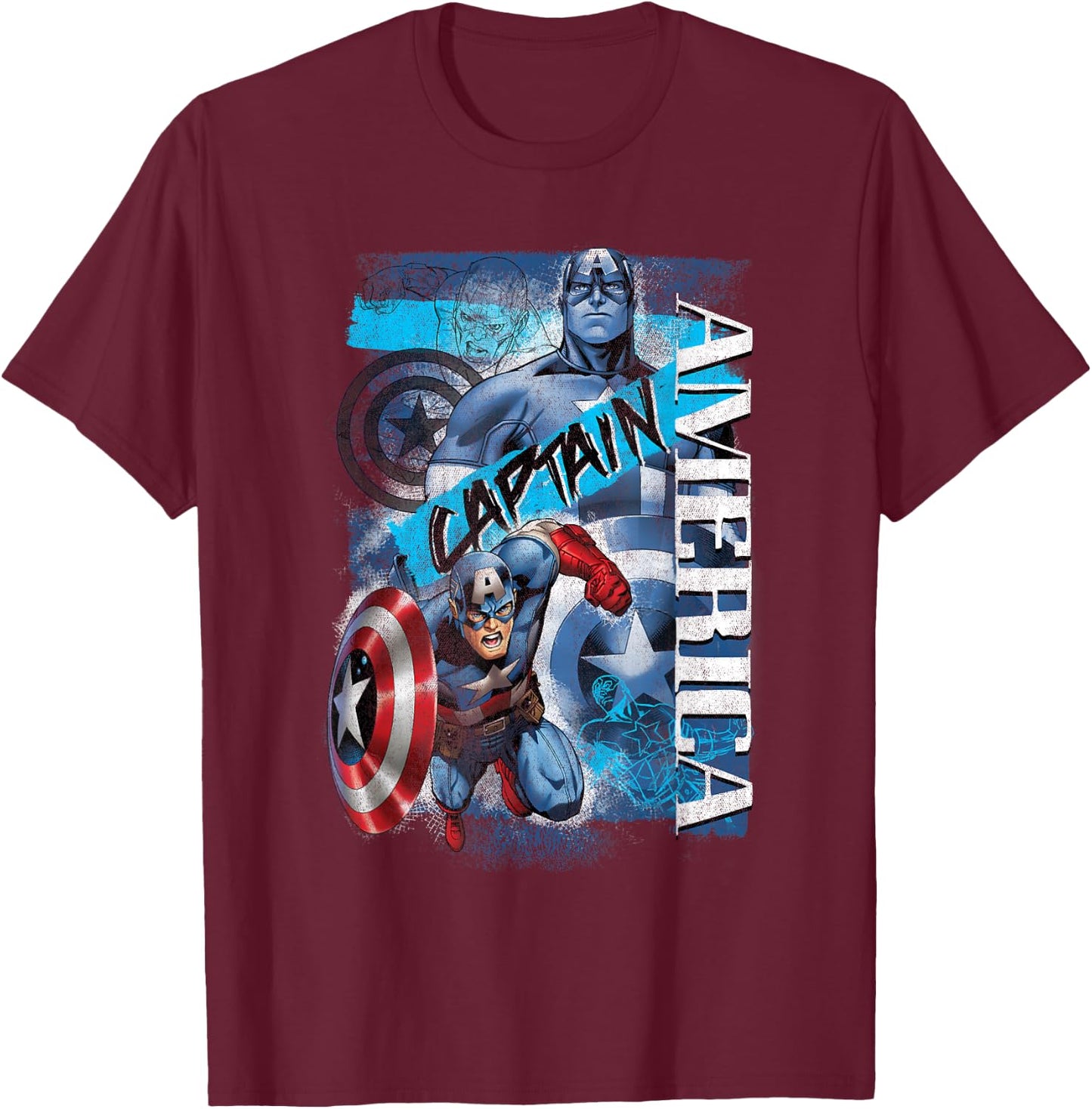 Marvel Avengers Vintage Captain America Logo Collage T-Shirt - T-Shirt | Maroon