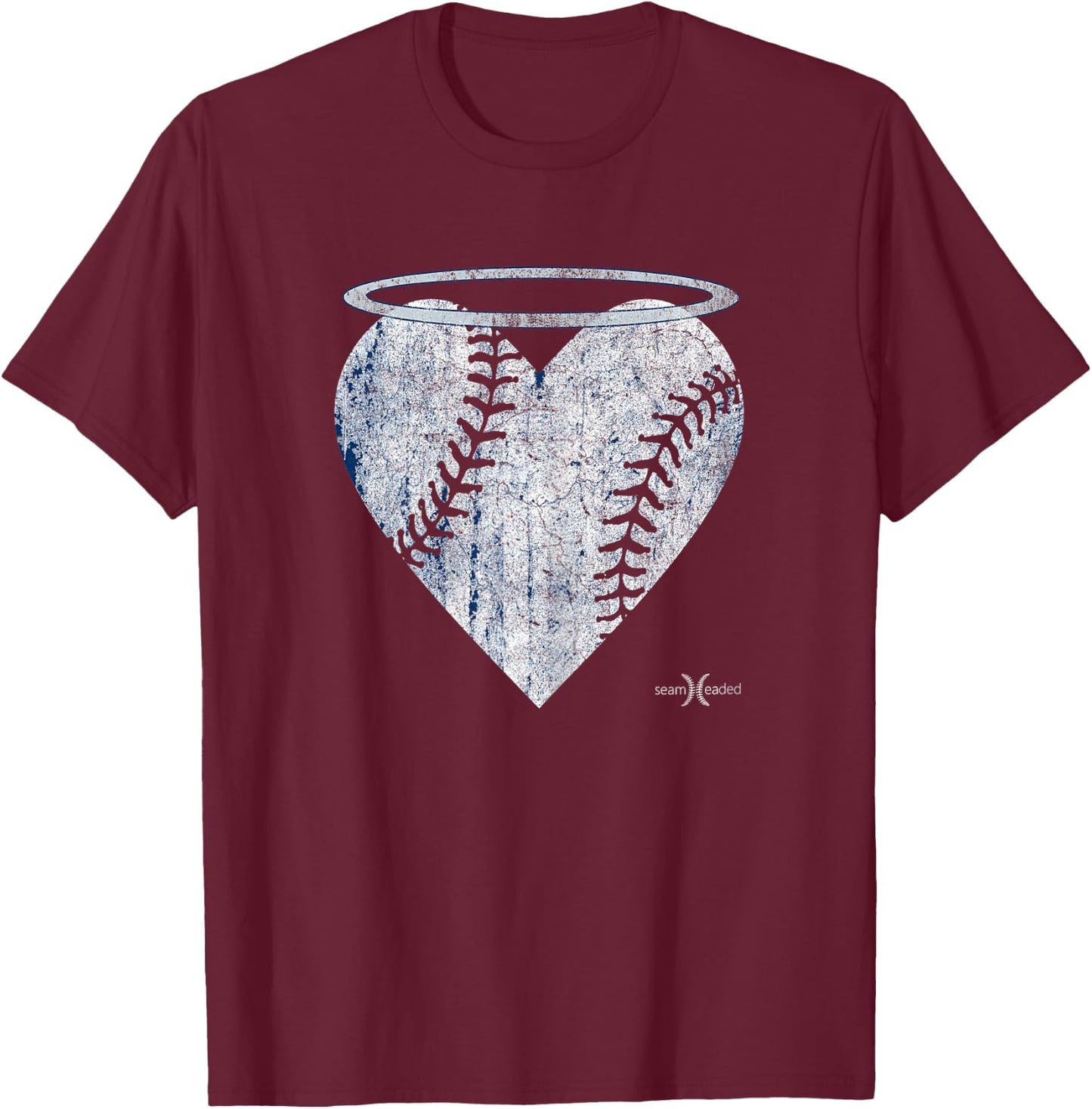 Vintage Angel Baseball Heart with Halo T-Shirt - T-Shirt | Maroon