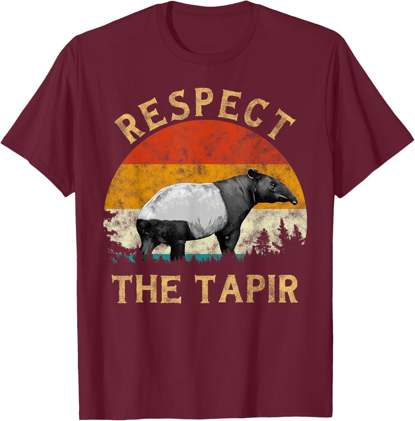 Respect theTapir Lover Retro Vintage Sunset Tree Men Tapir T-Shirt - T-Shirt | Maroon