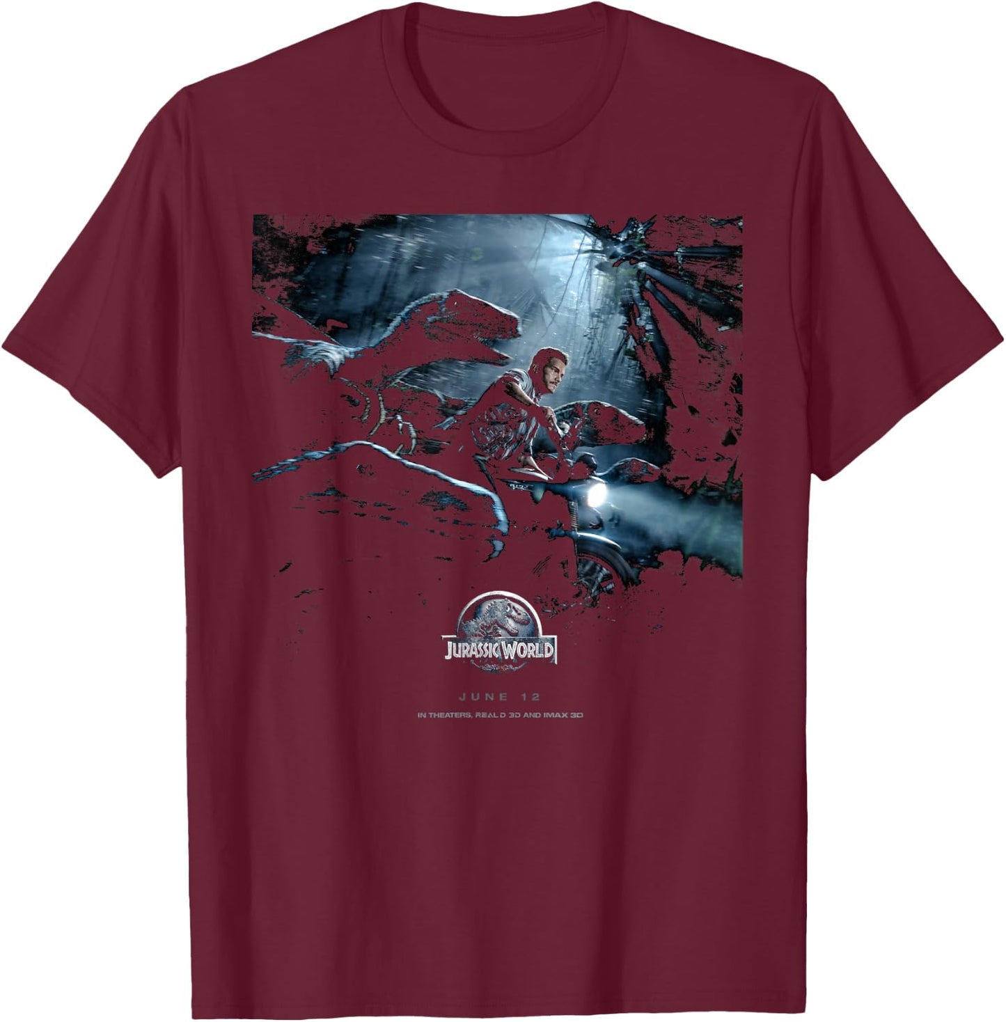 Jurassic World Owen Raptors Poster T-Shirt - T-Shirt | Maroon