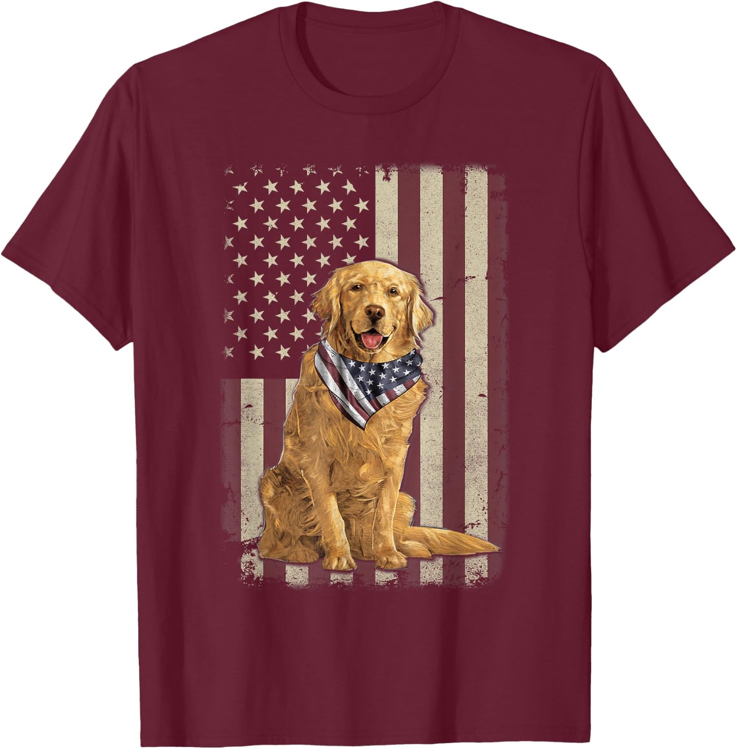 Golden Retriever American Flag Bandana 4th of July T-Shirt - T-Shirt | Maroon