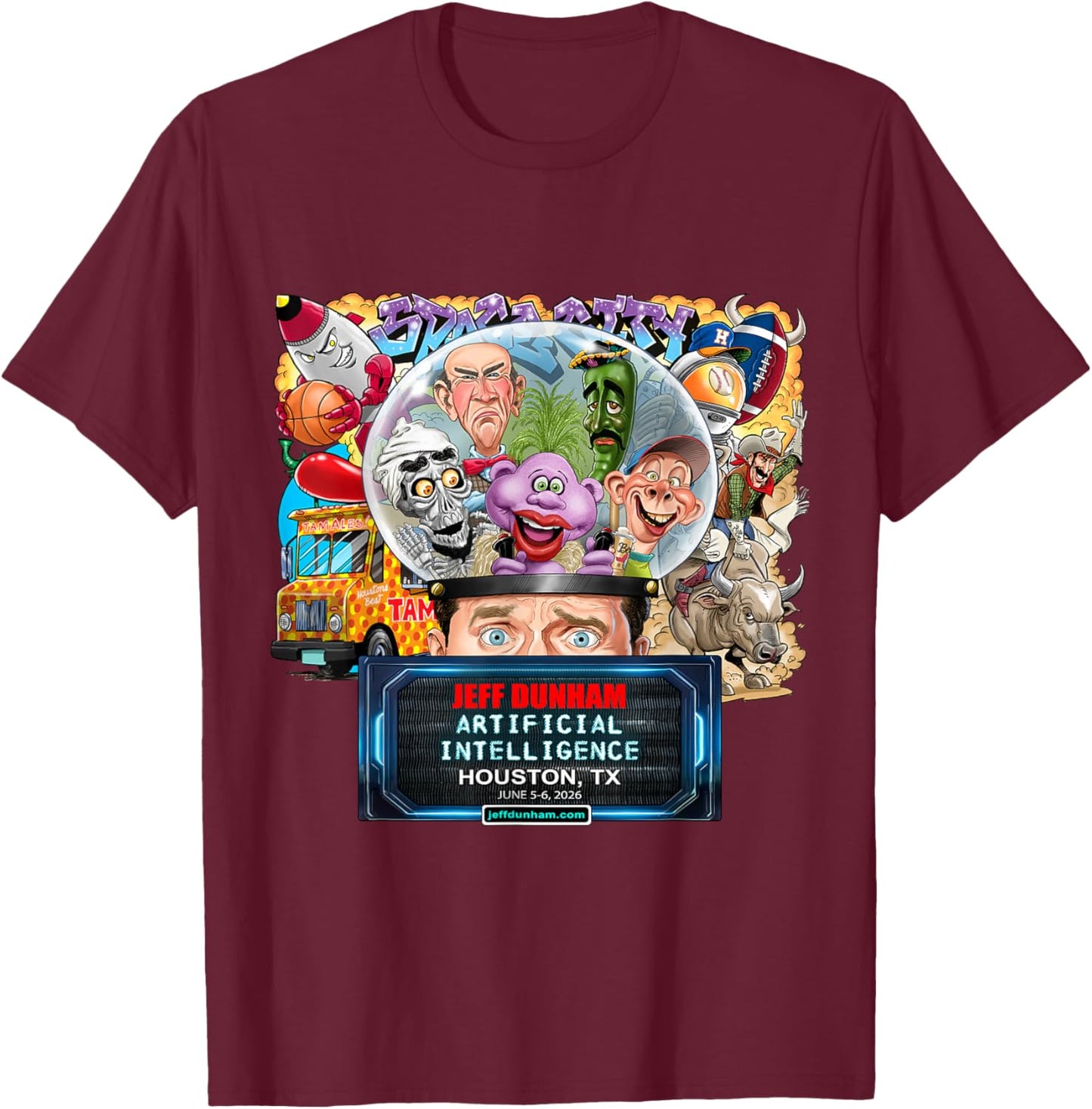 Jeff Dunham Houston, TX (2026) T-Shirt - T-Shirt | Maroon
