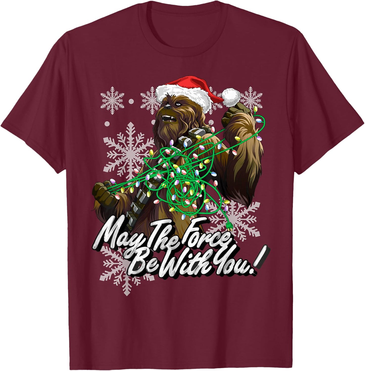 Star Wars Christmas Chewbacca Tangled Lights T-Shirt - T-Shirt | Maroon