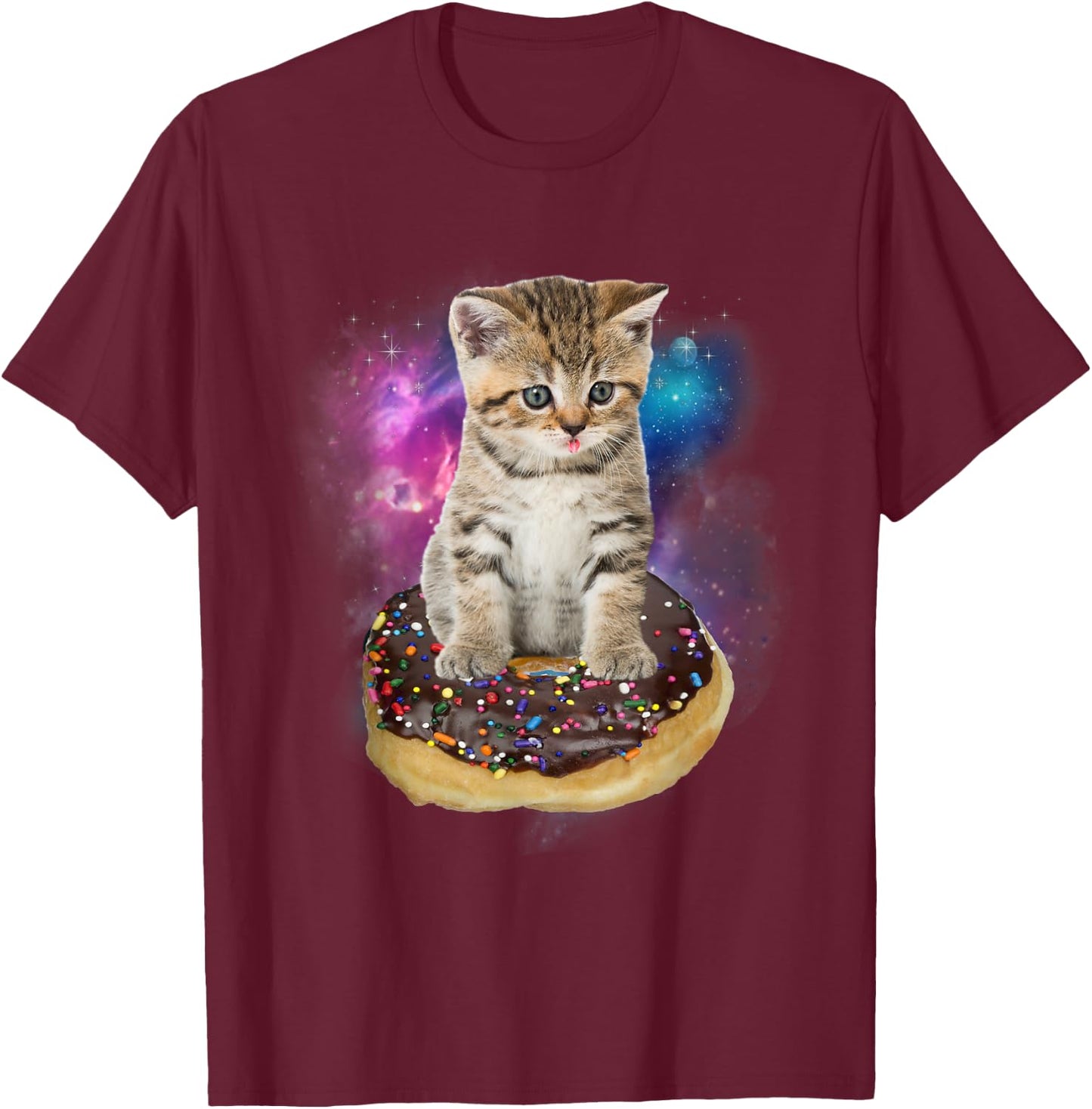 Space Donut Cat Shirt | Flying Kitty Galaxy T Shirt Women Kids T-Shirt - T-Shirt | Maroon