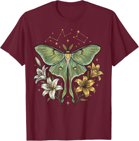 Moth Goblincore Aesthetic Cottagecore T-Shirt - T-Shirt | Maroon