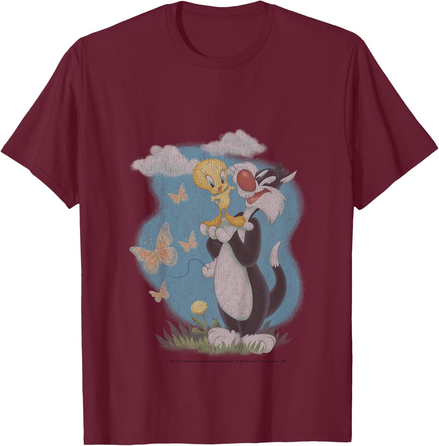 Kids Looney Tunes Sylvester And Tweety Bird Butterfly Portrait T-Shirt - T-Shirt | Maroon