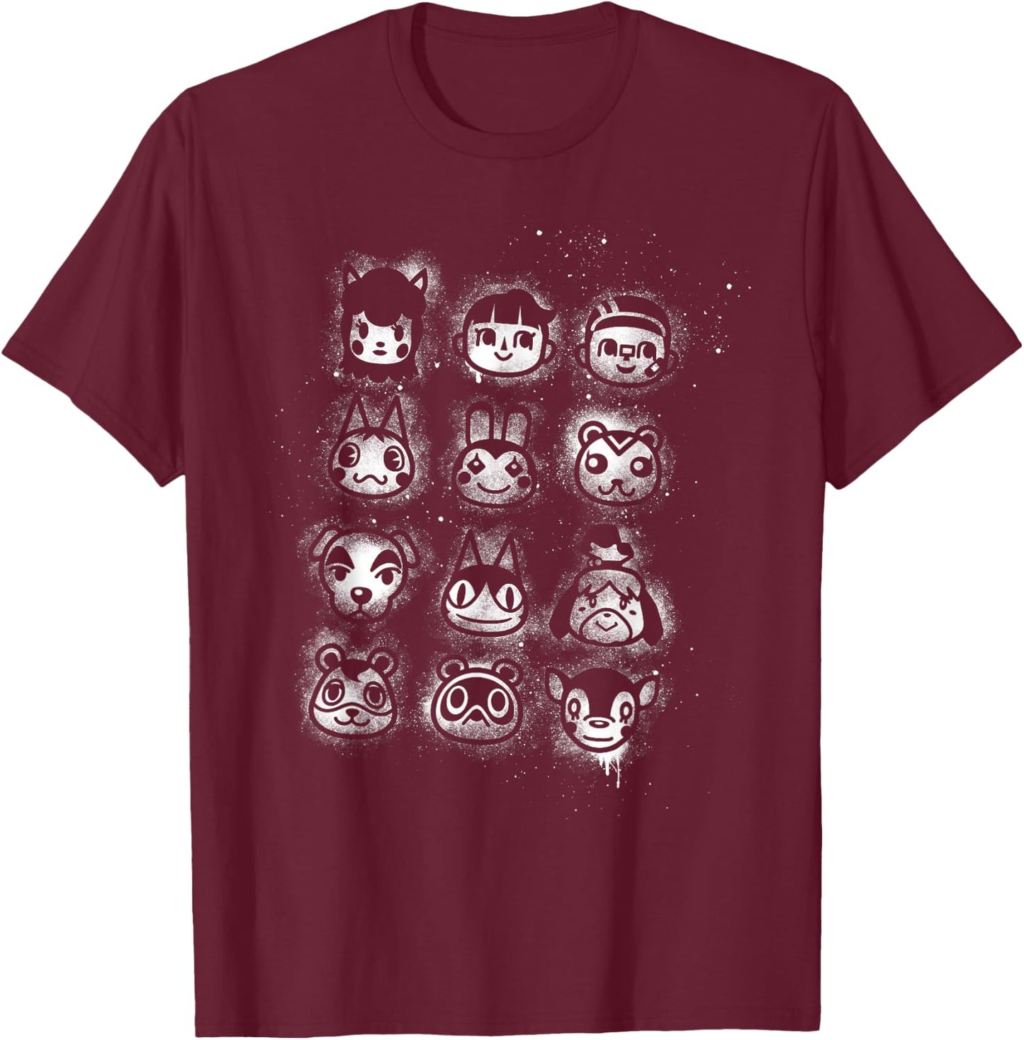 Animal Crossing Spray Painted Group Shot Graphic T-Shirt - T-Shirt | Maroon