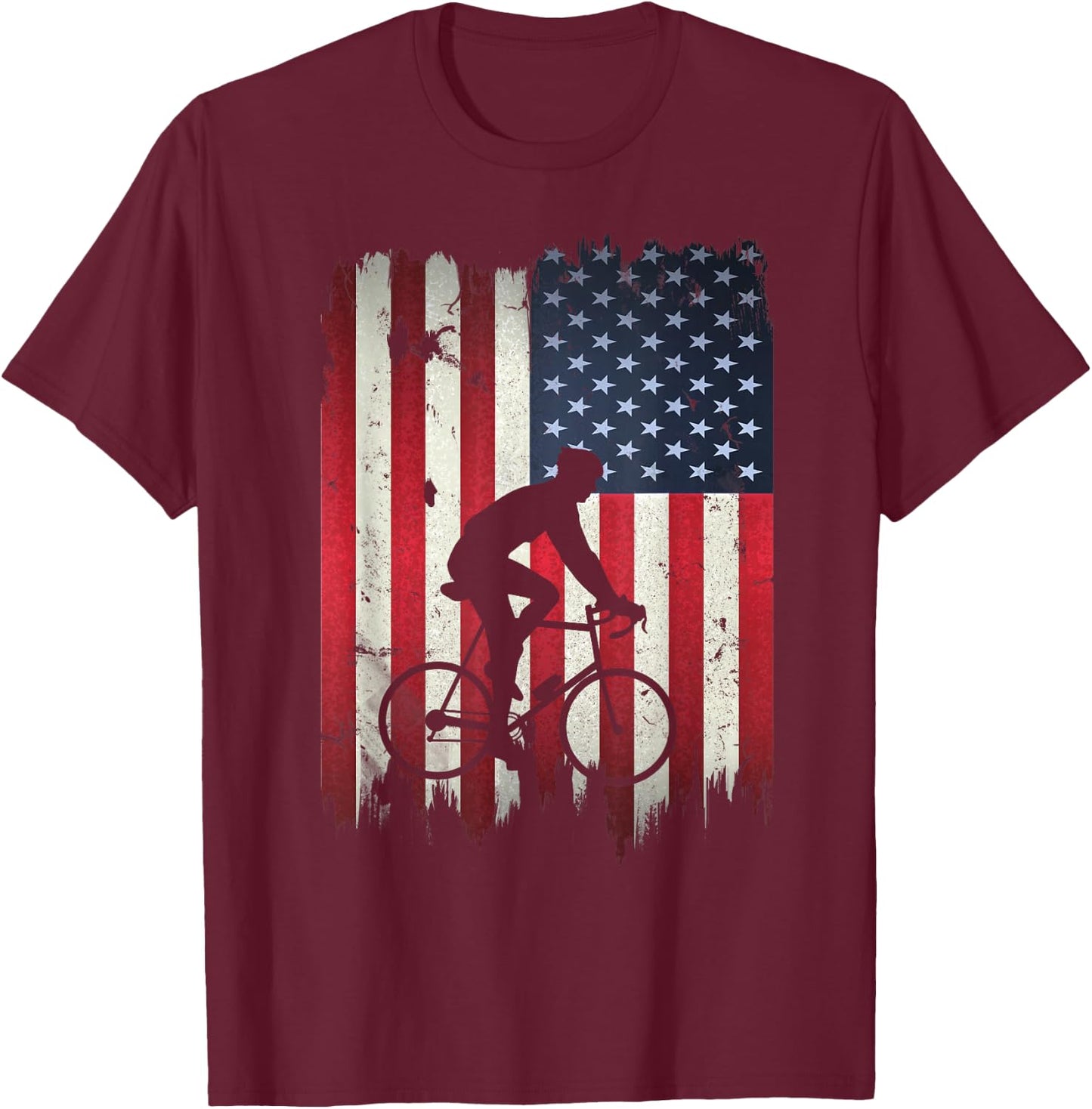 Biking USA American Flag 4th of July Bike Gift Bicycle T-Shirt - T-Shirt | Maroon