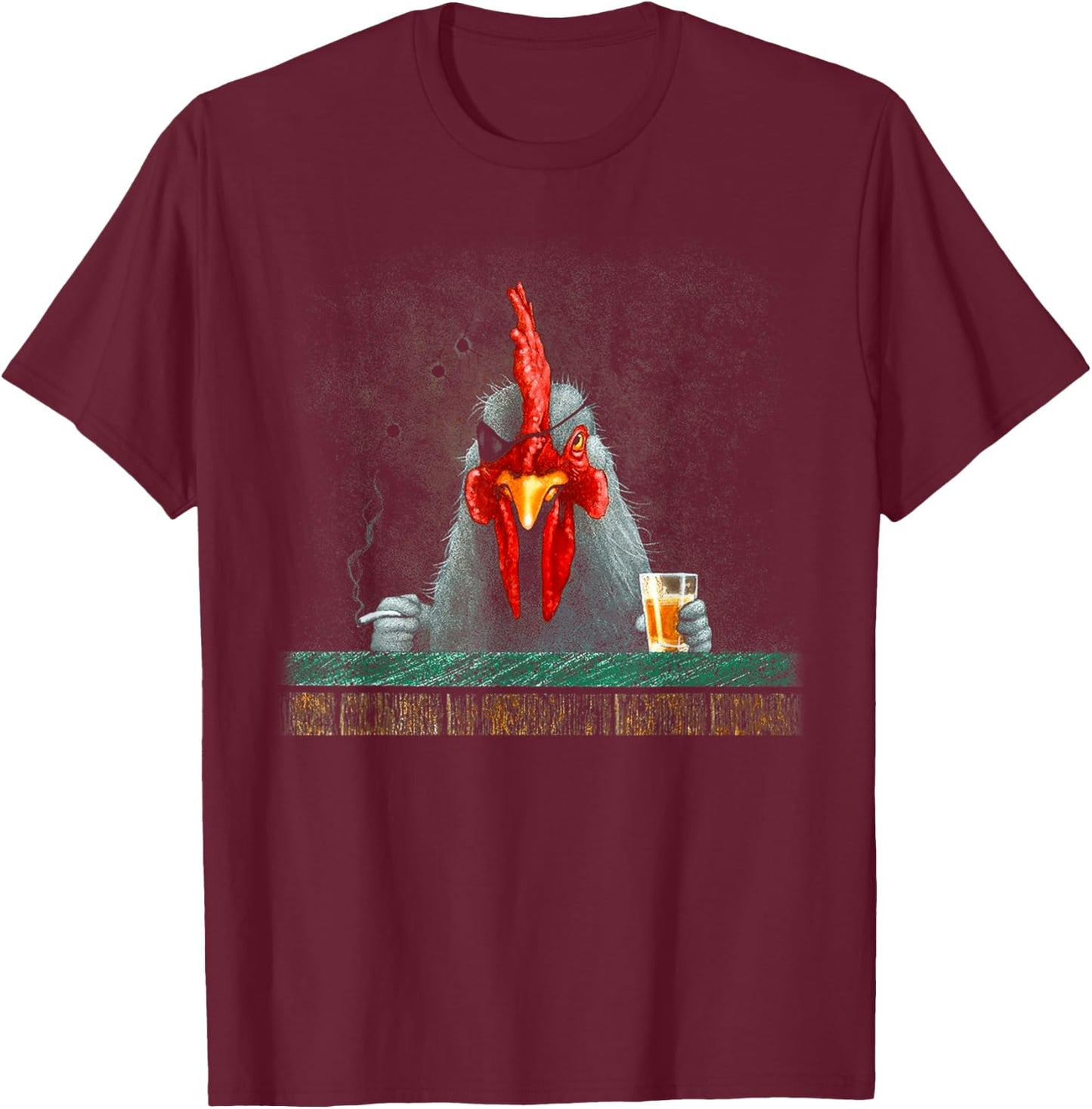 Peach-bruh Smoking Chicken Abstract Art Vintage One-eyed T-Shirt - T-Shirt | Maroon