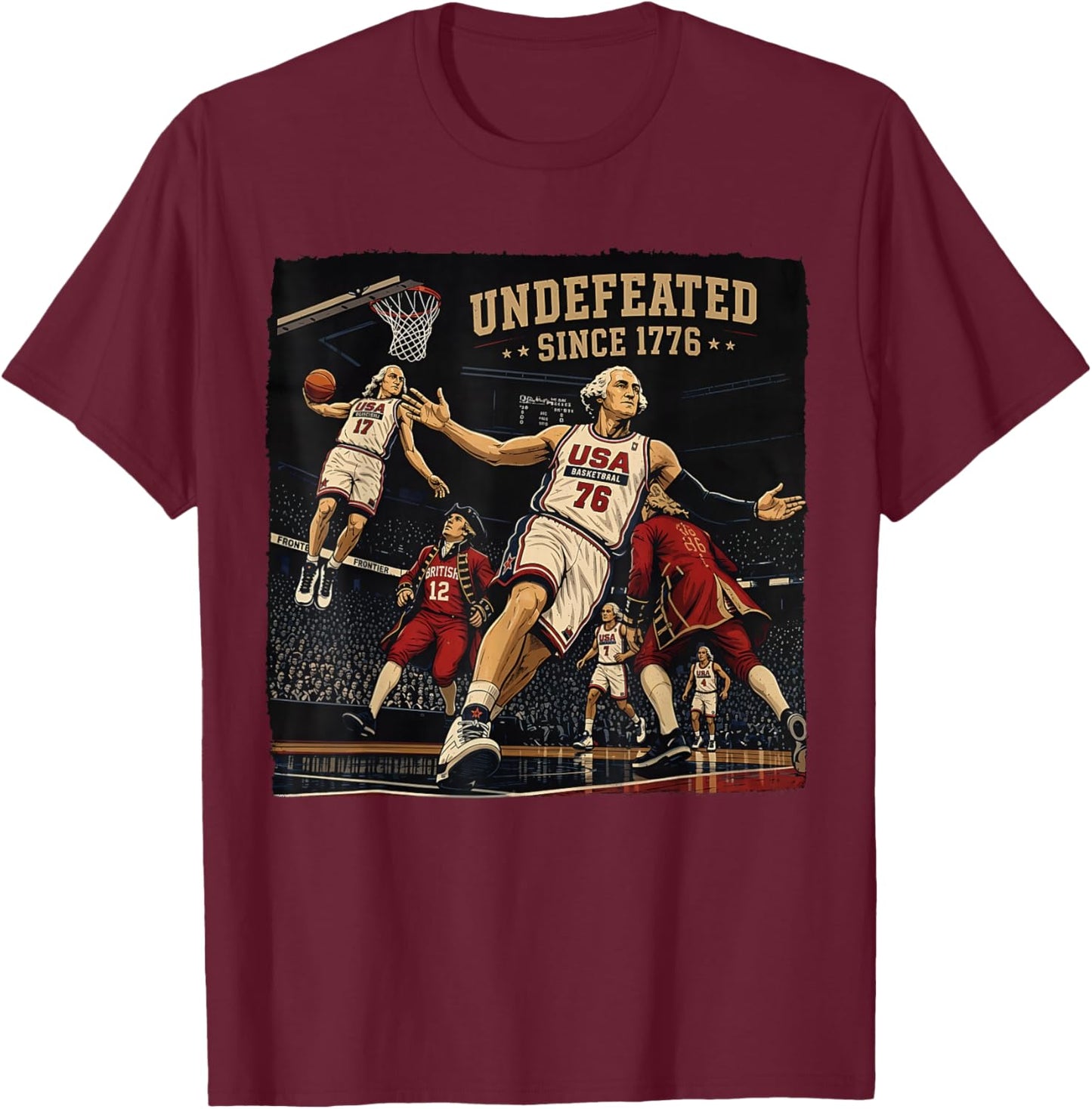 4th of July Basketball Undefeated Since 1776 250 Years T-Shirt - T-Shirt | Maroon