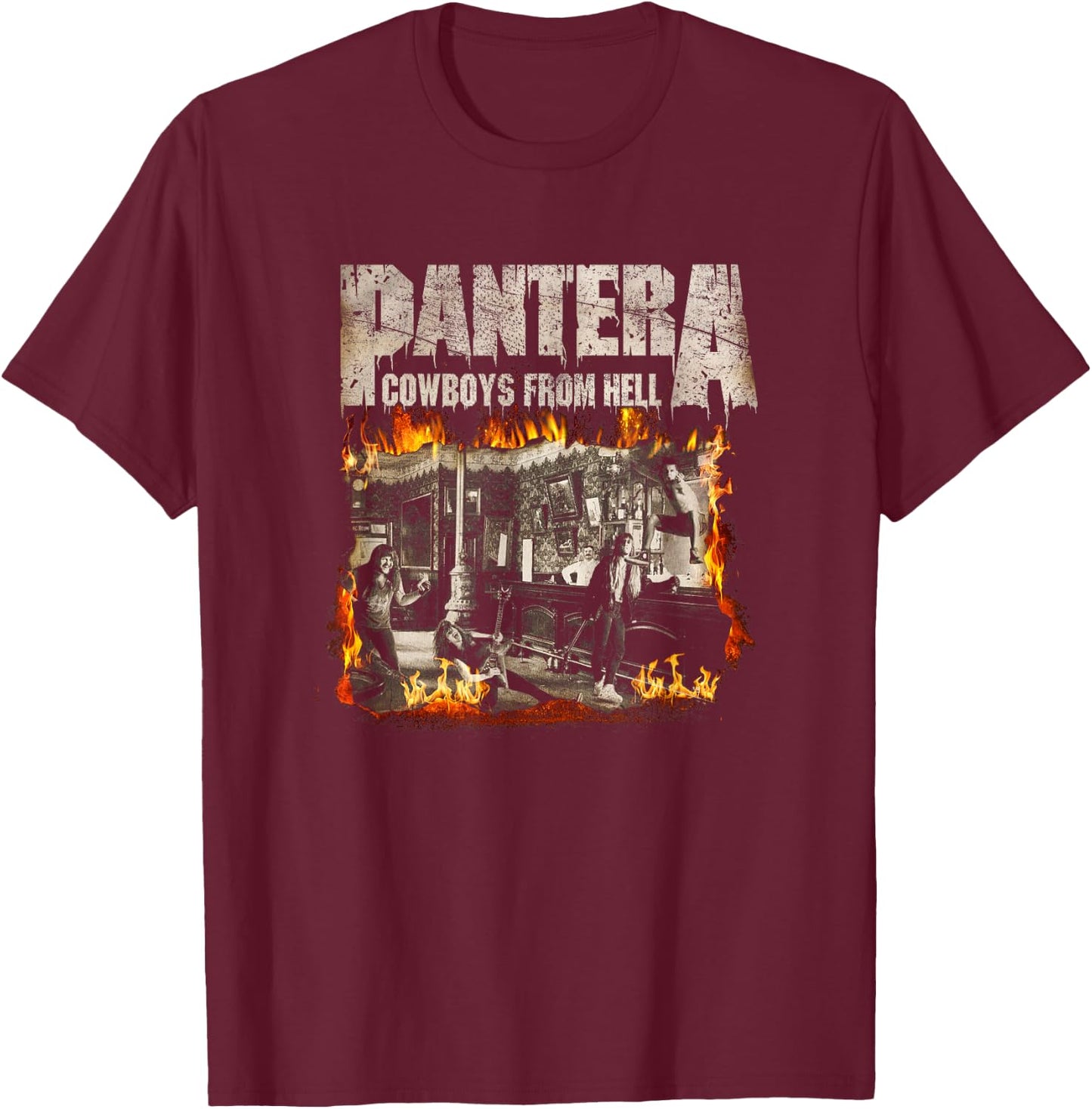 Pantera Official Cowboys From Hell Cover Fire T-Shirt - T-Shirt | Maroon