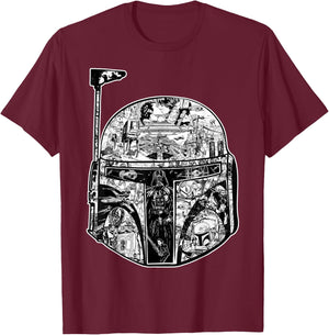 Star Wars Boba Fett Helmet Storyline Graphic T-Shirt - T-Shirt | Maroon