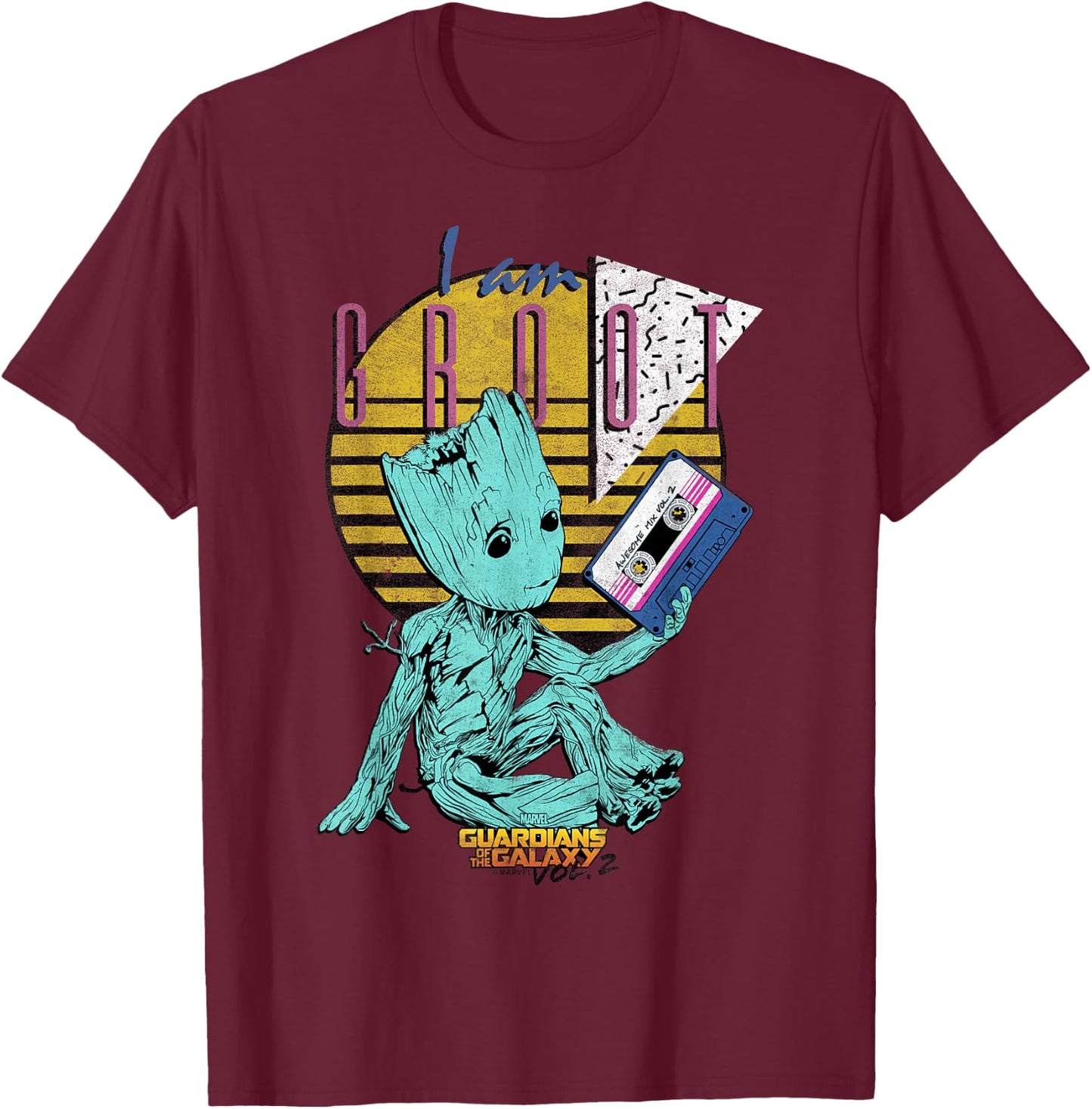 Marvel GOTG Vol. 2 Groot I Am Groot Cassette 90's Portrait T-Shirt - T-Shirt | Maroon