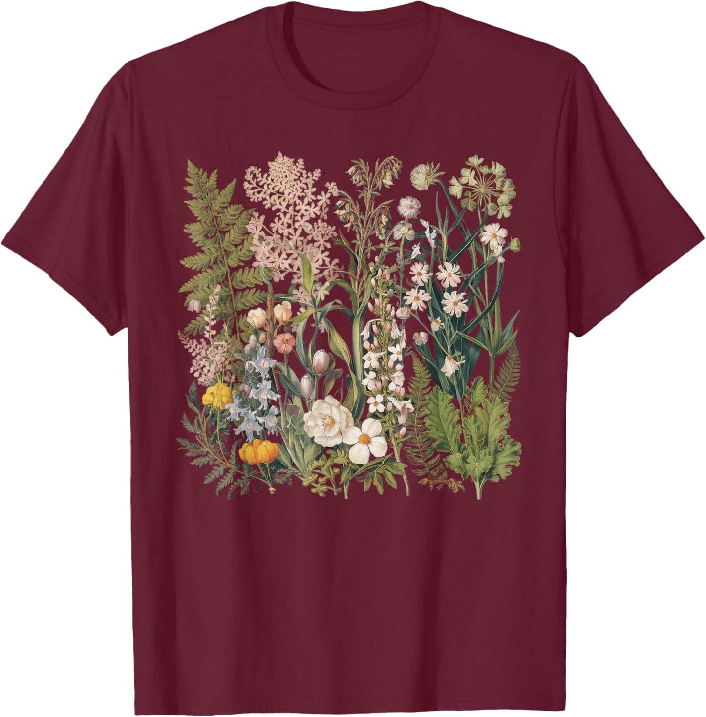 Floral Women Vintage Boho Wildflower Botanical Flower T-Shirt - T-Shirt | Maroon