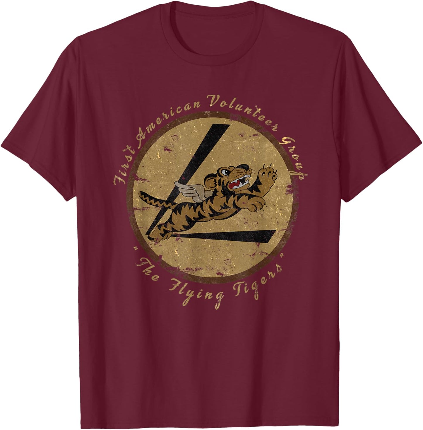 "Flying Tigers Squadron" WWII Vintage Insignia T-Shirt - T-Shirt | Maroon