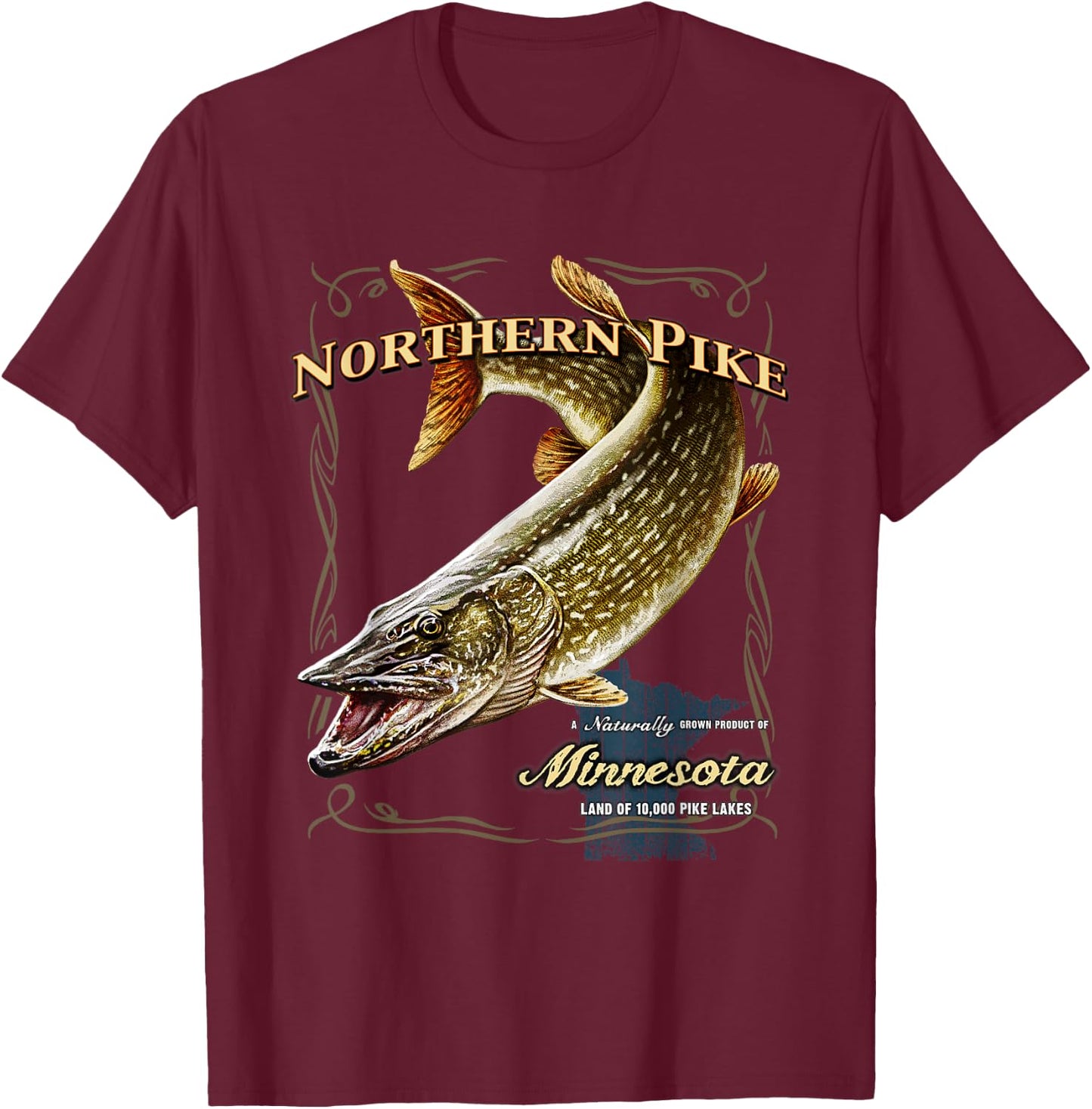 Northern Pike, a Naturally Grown Minnesota Product T-Shirt - T-Shirt | Maroon