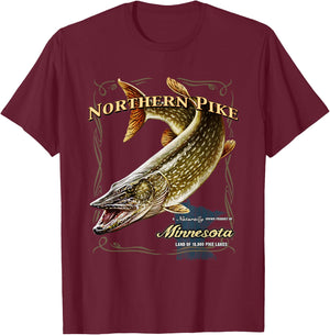 Northern Pike, a Naturally Grown Minnesota Product T-Shirt - T-Shirt | Maroon
