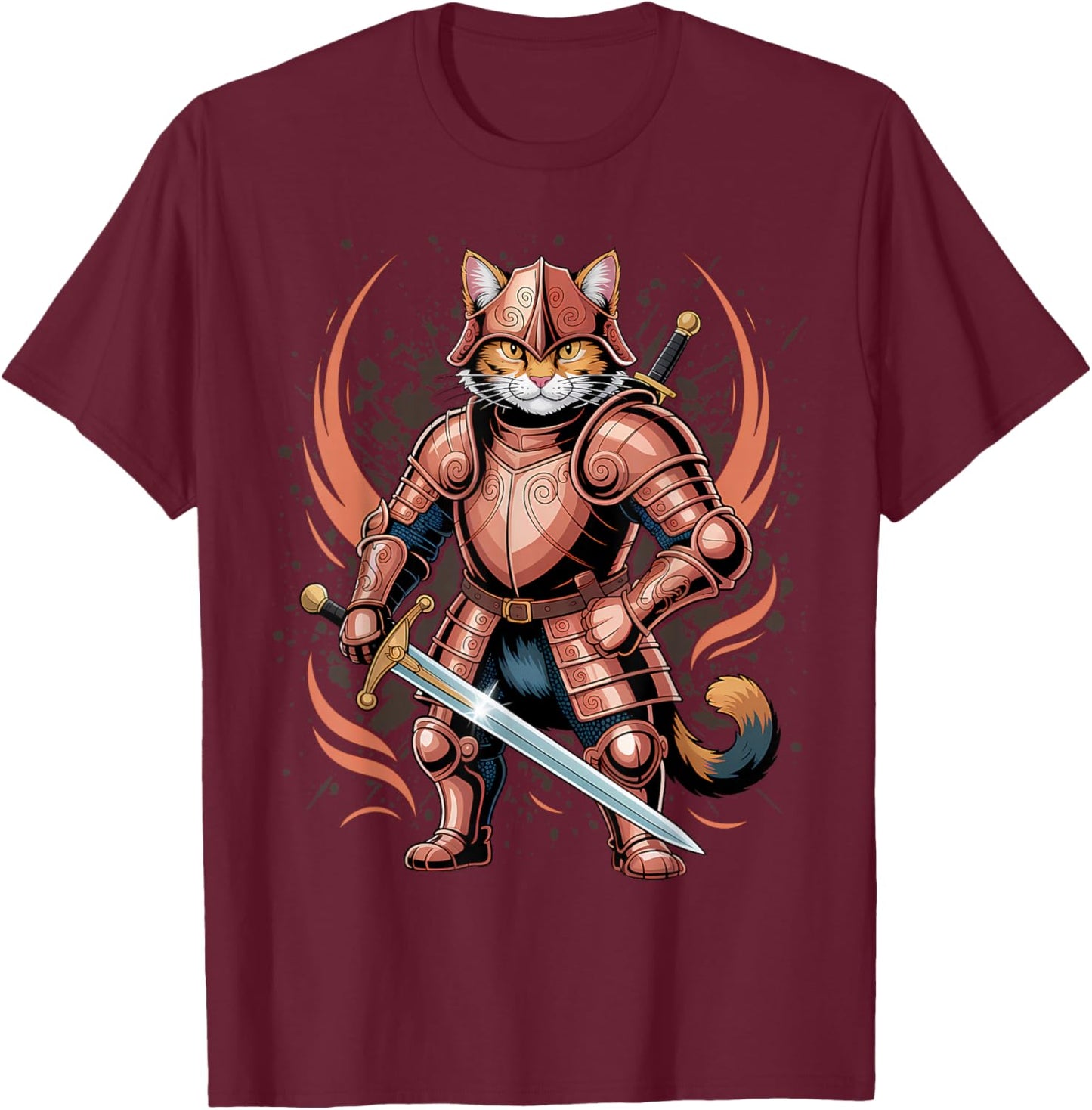 Samurai Warrior Japanese Ninja Cat Kawaii T-Shirt - T-Shirt | Maroon