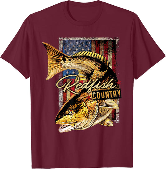 Redfish Country Saltwater Fishing T Shirt T-Shirt - T-Shirt | Maroon