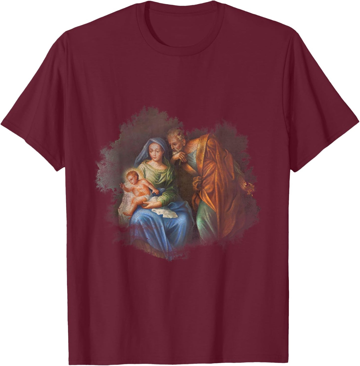 Sacred Family Virgin Mary Joseph Jesus Catholic T-Shirt - T-Shirt | Maroon