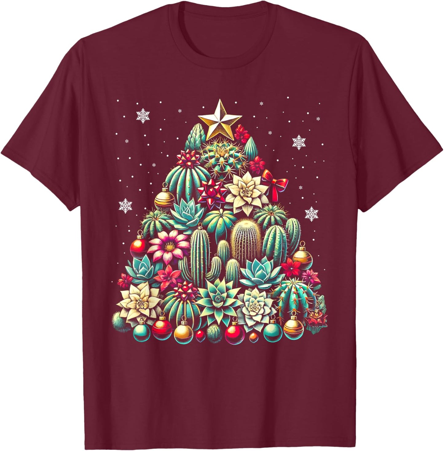 Succulent Christmas Tree Cactus Gardener Xmas - Adult, Black, Small, Short Sleeve, Modern Humorous, Holiday, Christmas T-Shirt - T-Shirt | Maroon