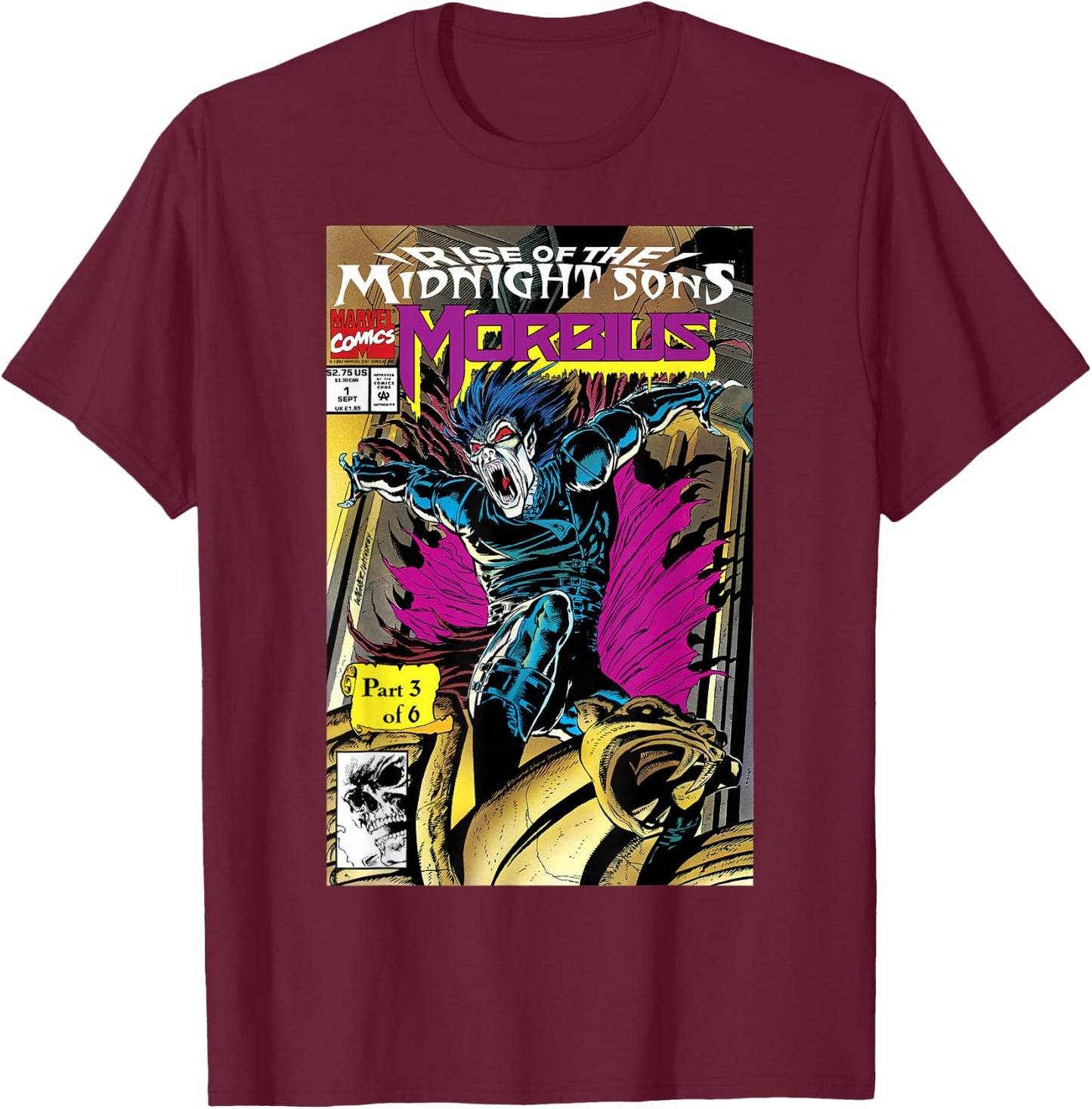 Marvel Rise Of The Midnight Sons Morbius Comic Cover T-Shirt - T-Shirt | Maroon