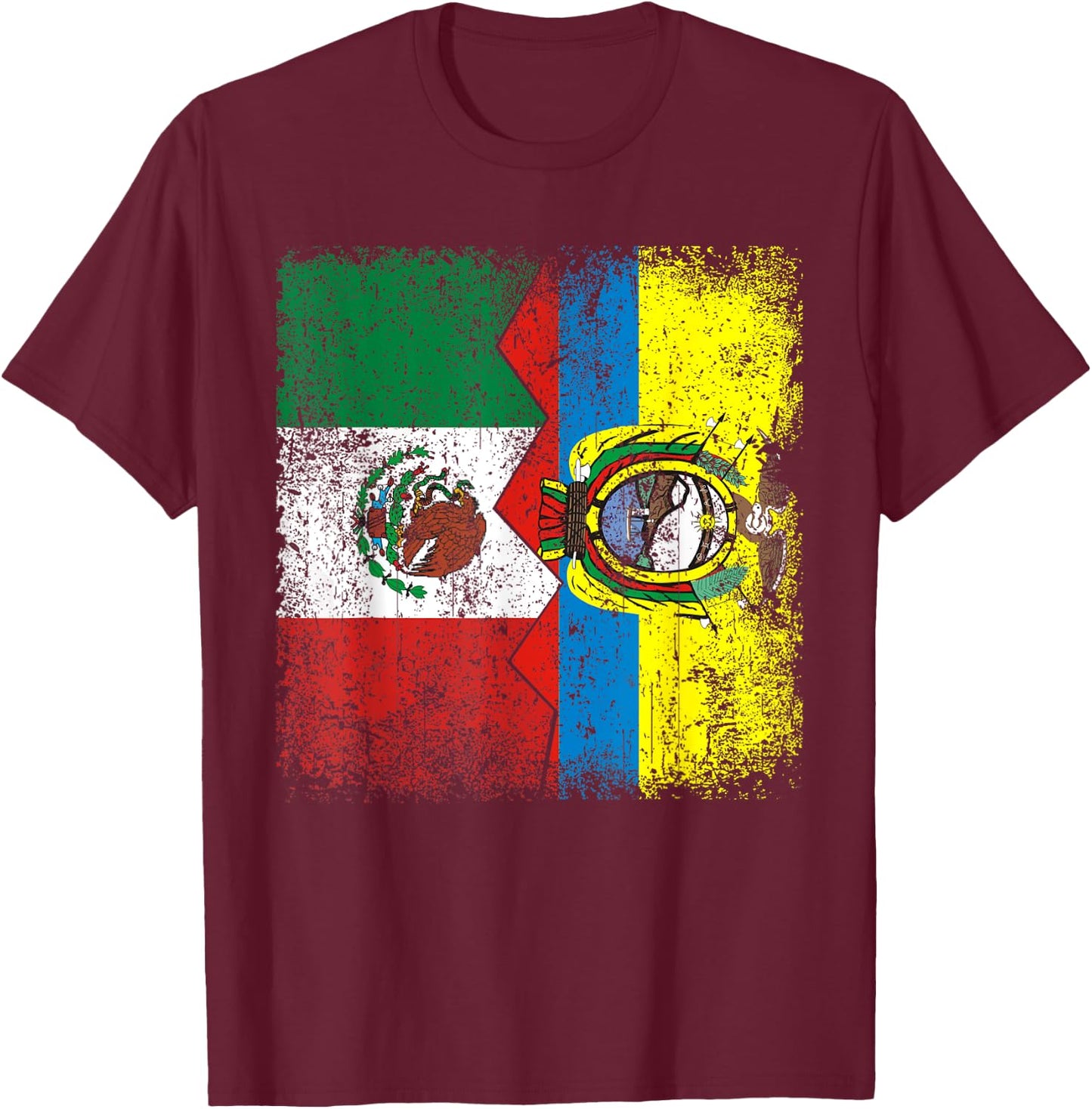 Ecuadorian Roots | Half Mexican Flags | Mexico Ecuador T-Shirt - T-Shirt | Maroon