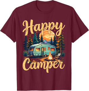 Happy Camper Funny Camping Campfire Toddler Boy Men Women T-Shirt - T-Shirt | Maroon