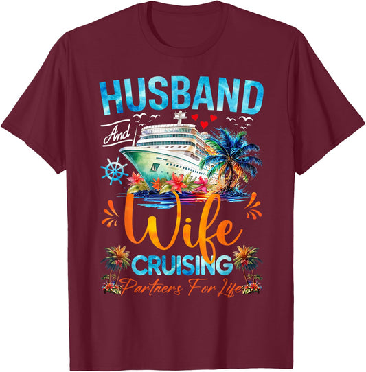 Matching Couple Shirt Husband Wife Cruising 2025 Cruise T-Shirt - T-Shirt | Maroon