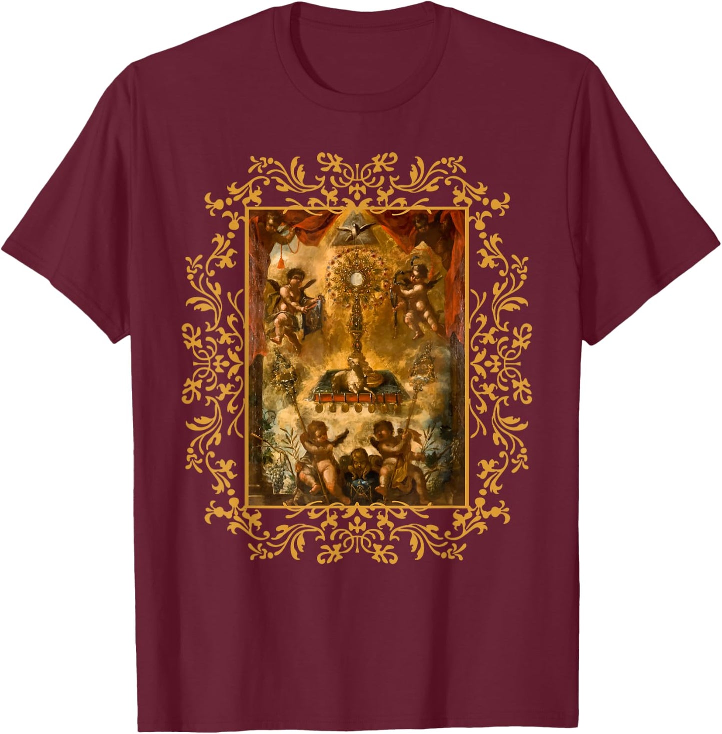 Eucharistic Adoration Pray Monstrance Traditional Latin Mass T-Shirt - T-Shirt | Maroon