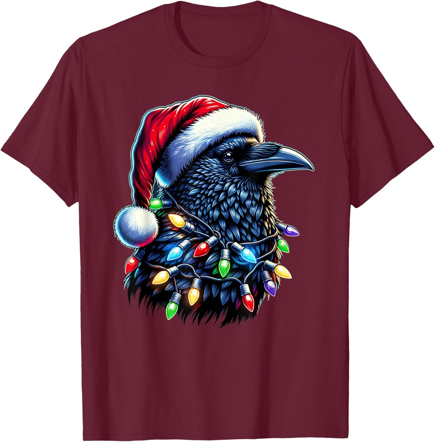 Raven Santa Christmas Tree Lighting Men Women Xmas Funny T-Shirt - T-Shirt | Maroon