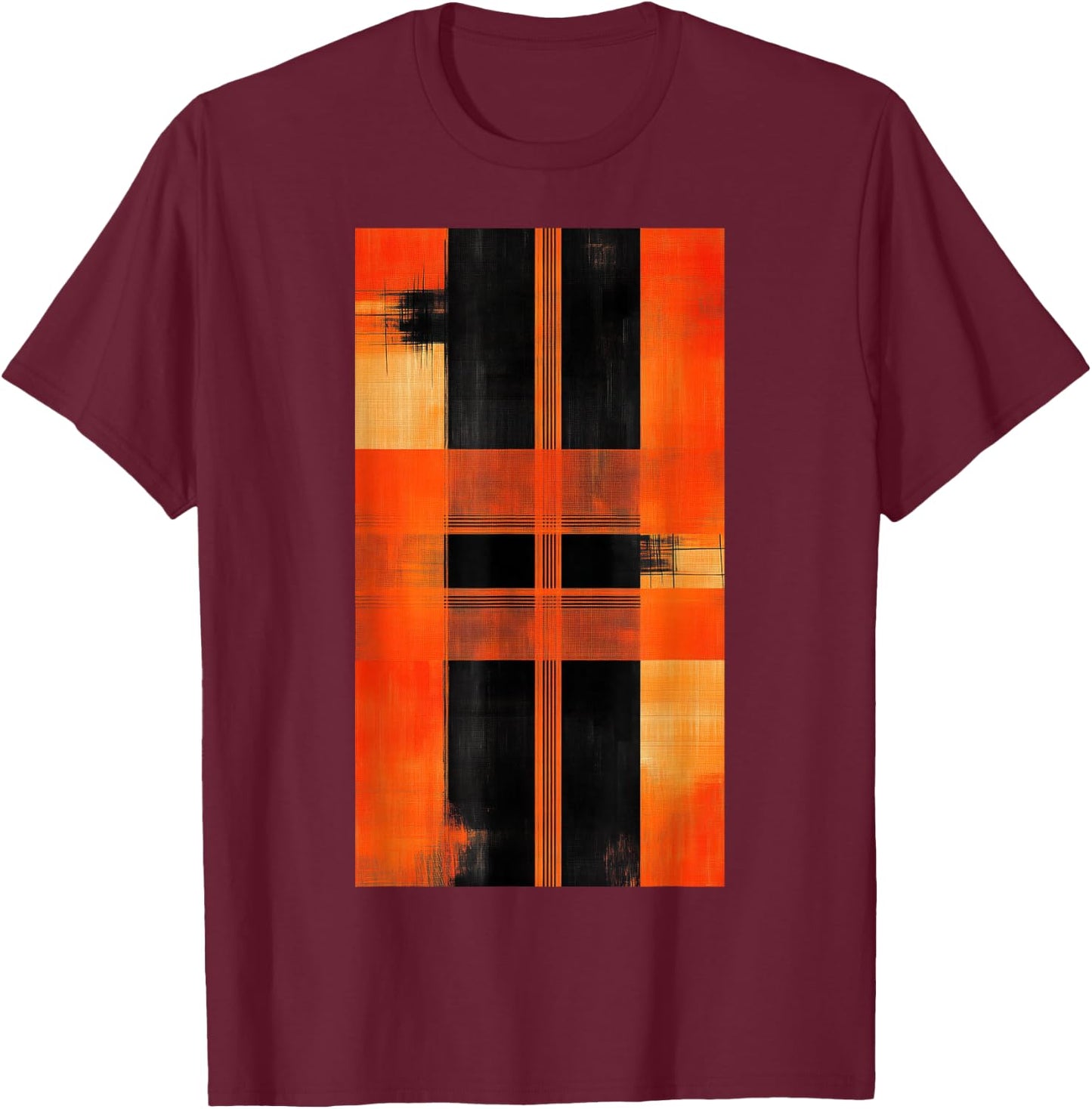 Orange Abstract art Geometric pattern Modern T-Shirt - T-Shirt | Maroon