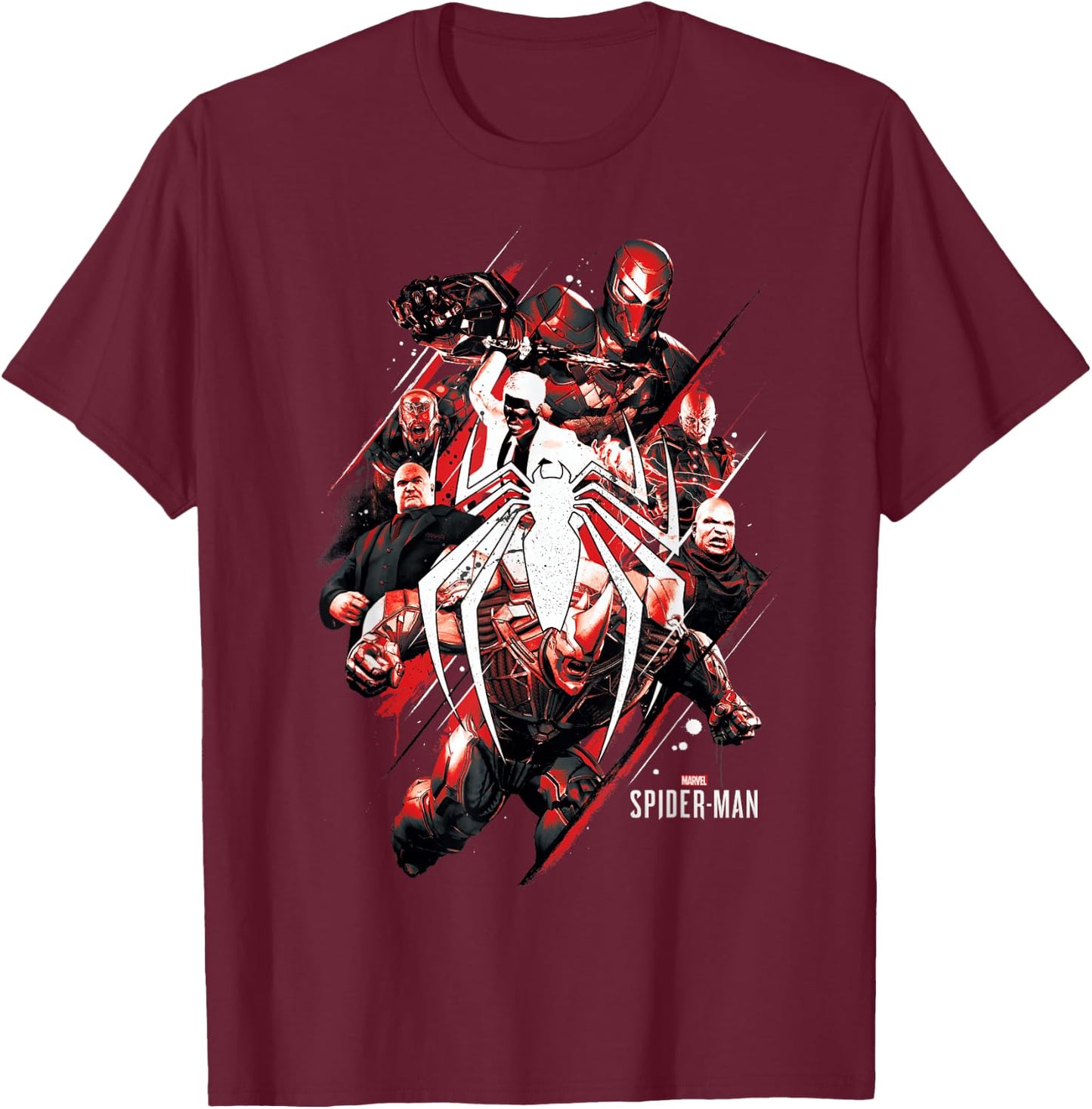 Marvel Spider-Man Game Villains Around Logo Graphic T-Shirt - T-Shirt | Maroon