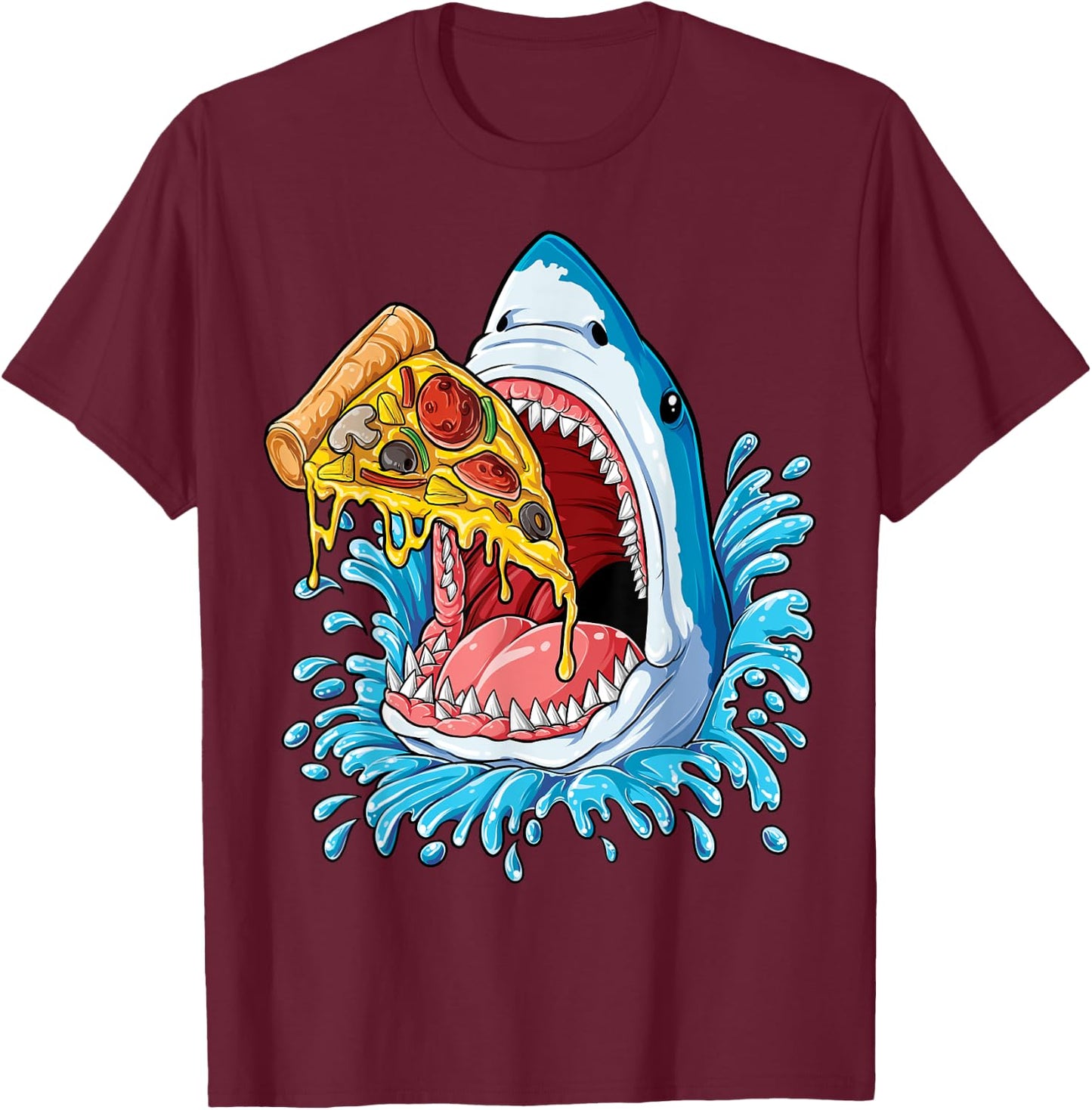 Pizza Eating Shark T shirt Kids Boys Food Lovers Jawsome T-Shirt - T-Shirt | Maroon