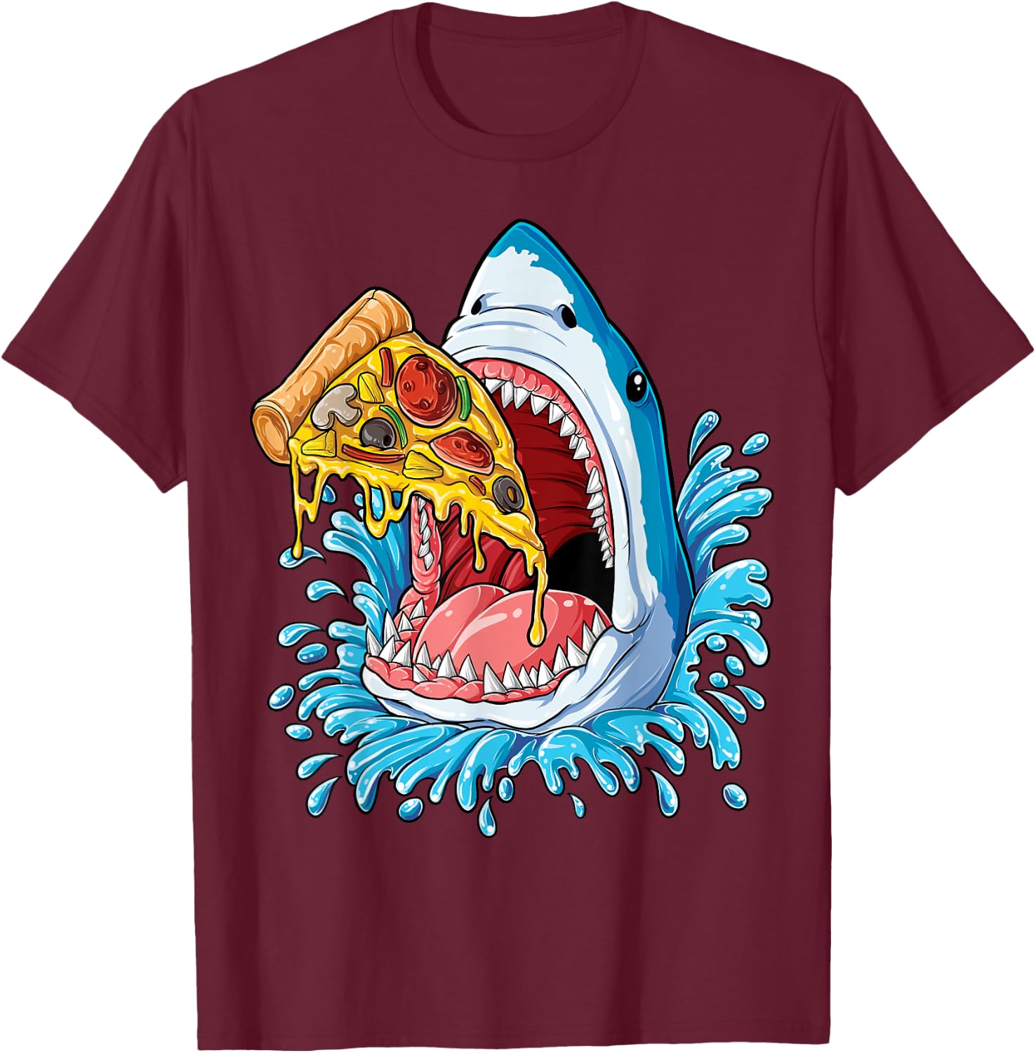 Pizza Eating Shark T shirt Kids Boys Food Lovers Jawsome T-Shirt - T-Shirt | Maroon