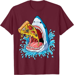 Pizza Eating Shark T shirt Kids Boys Food Lovers Jawsome T-Shirt - T-Shirt | Maroon
