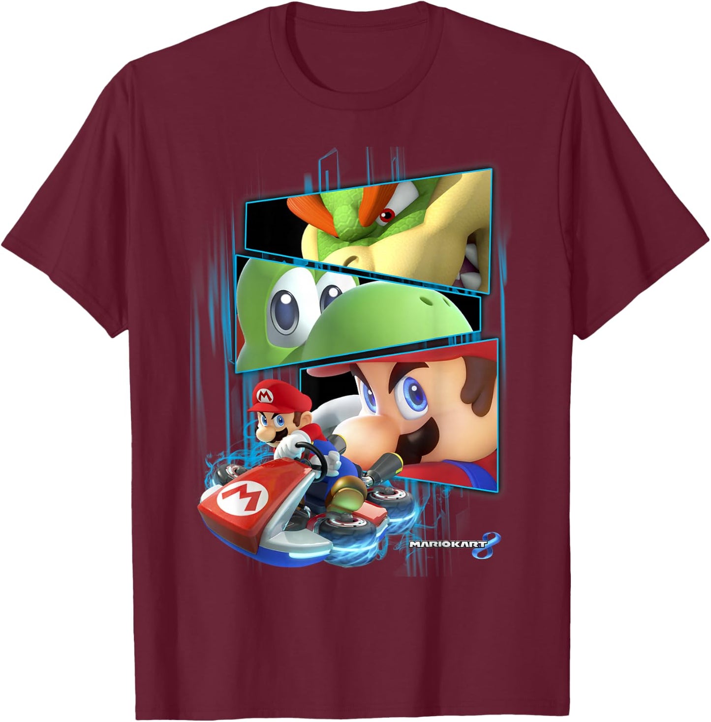 Nintendo Mario Kart 8 Yoshi Bowser Race Eyes Graphic T-Shirt - T-Shirt | Maroon