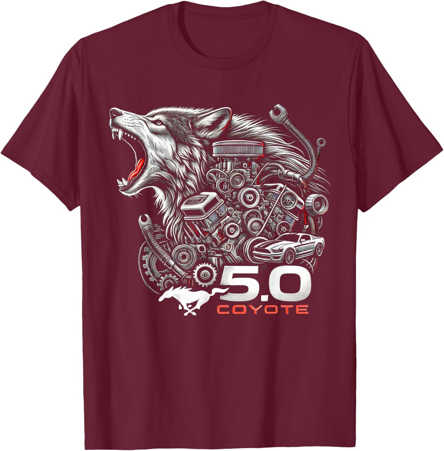 5.0 Coyote Distressed Enthusiast Women Squad T-Shirt - T-Shirt | Maroon