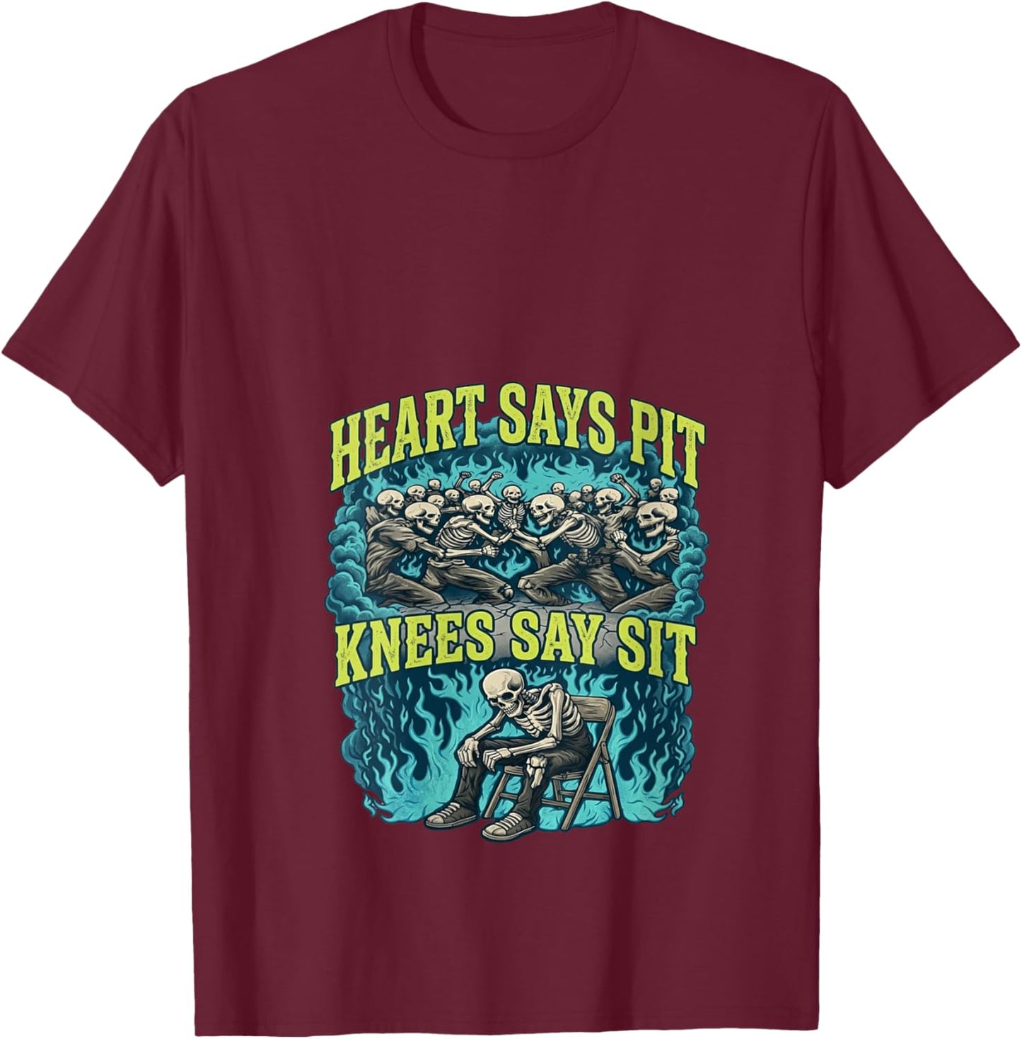 Women's Heart Says Pit Knees Say Sit Skeleton Funny V-Neck T-Shirt - T-Shirt | Maroon