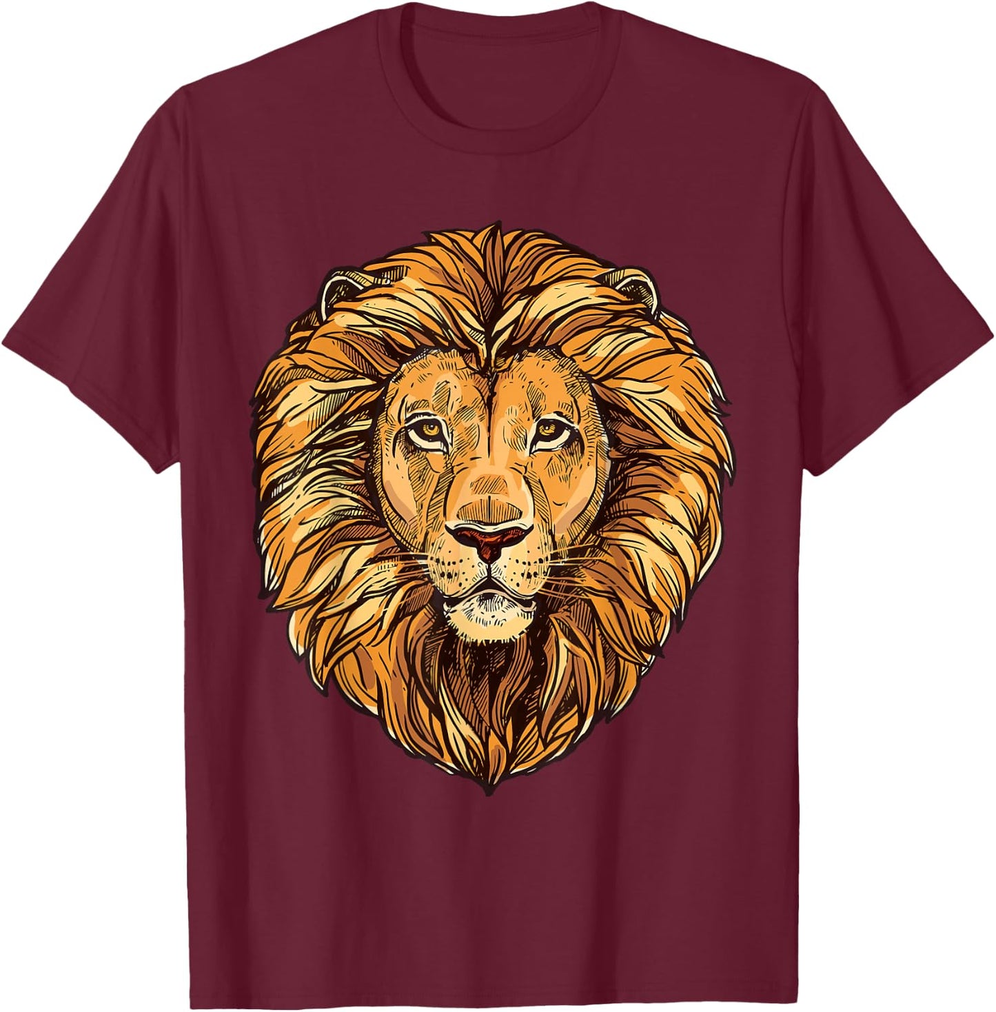 Majestic Lion Mane Detail Art T-Shirt - T-Shirt | Maroon