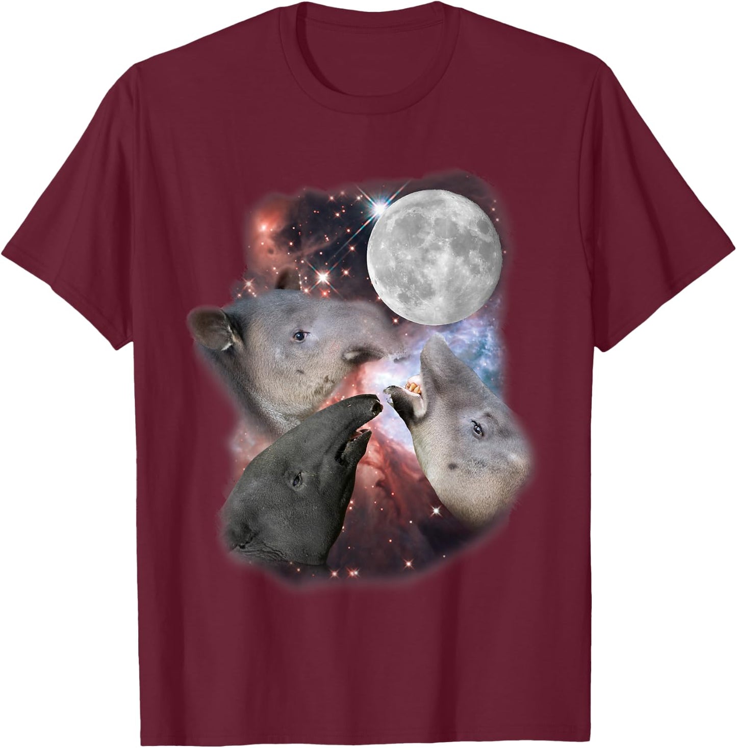 Three Moon Tapirs Funny Tapir Graphic Cool Camping Novelty T-Shirt - T-Shirt | Maroon
