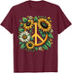 Hippie Peace Sign Flower Sunflower Lovers T-Shirt - T-Shirt | Maroon
