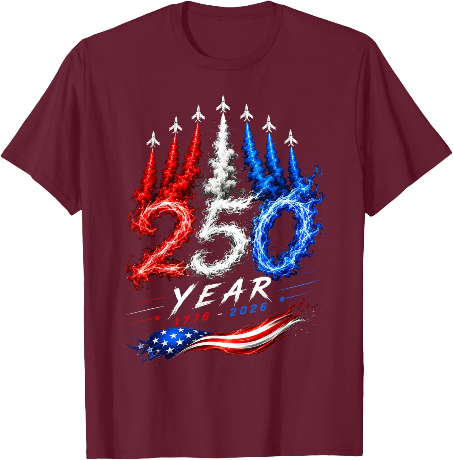 250 Years American Anniversary USA Patriotic 4th July 250 T-Shirt - T-Shirt | Maroon