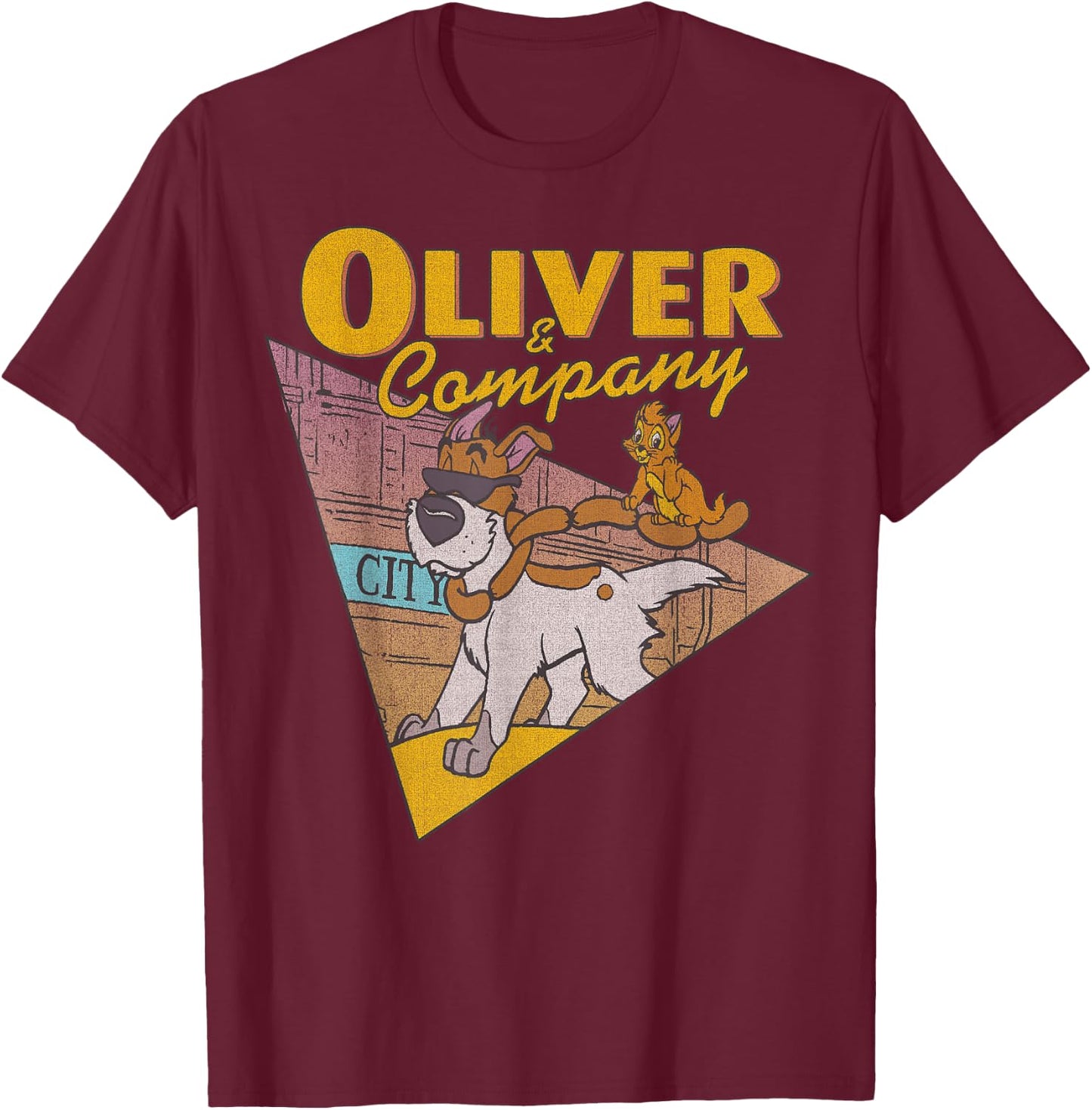 Disney Oliver & Company Cool Dog and Cat Graphic T-Shirt - T-Shirt | Maroon