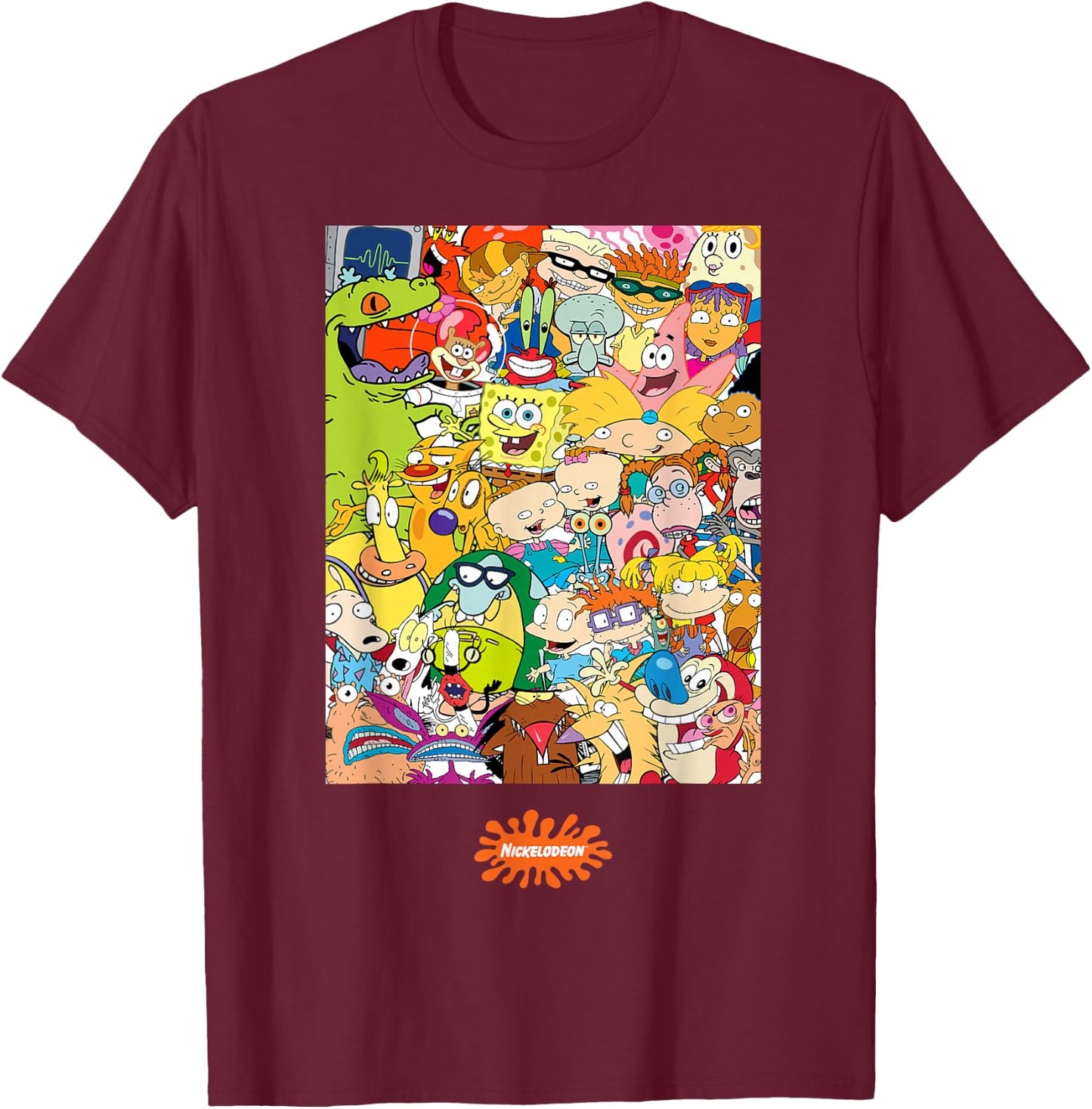 Group Shot Center Square All 90s Characters T-Shirt - T-Shirt | Maroon