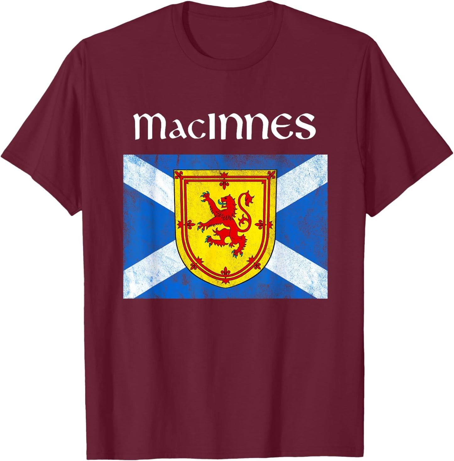 MacInnes Scottish Clan Family Name Scotland Flag T-Shirt - T-Shirt | Maroon