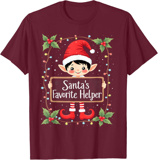Favorite Santa’s Helper Funny Family Christmas Elf T-Shirt - T-Shirt | Maroon