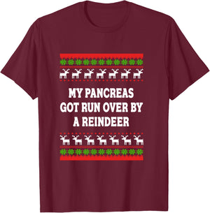 Funny Shirt For Diabetes Warriors : My Pancreas Got Run Over By A Reindeer T-Shirt - T-Shirt | Maroon