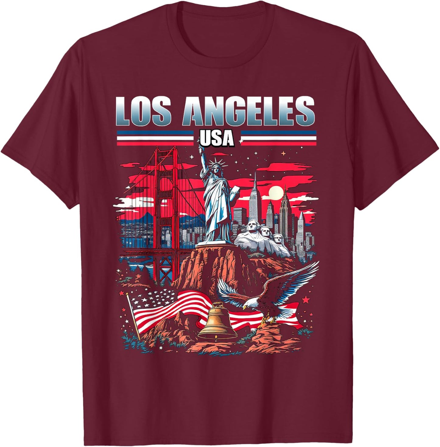 Los Angeles USA America Souvenir LA Vacation Travel T-Shirt - T-Shirt | Maroon