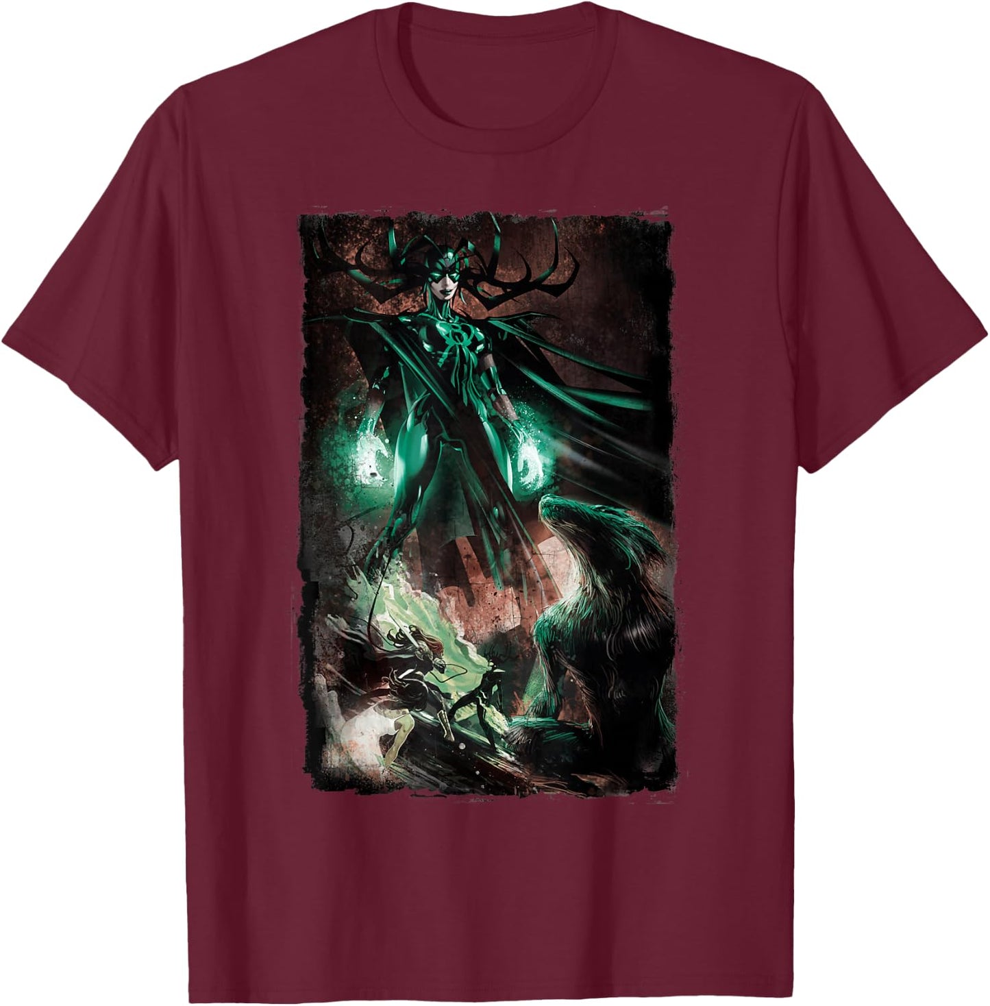 Marvel Hela Wolf Distressed Comic Graphic T-Shirt - T-Shirt | Maroon